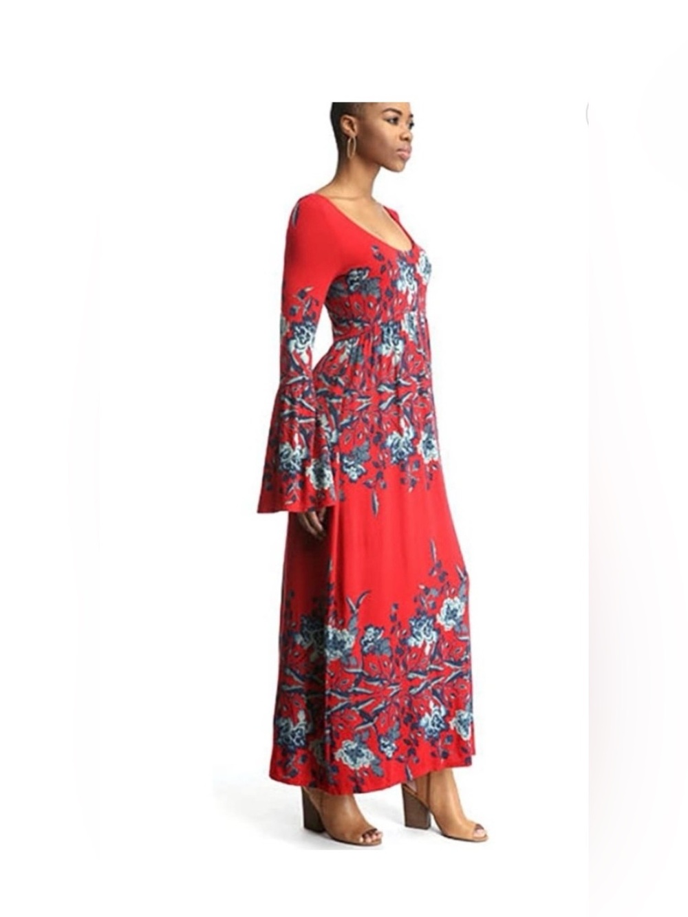 Free People Maxi Dress Midnight Garden Red With Blue Floral Print Size M